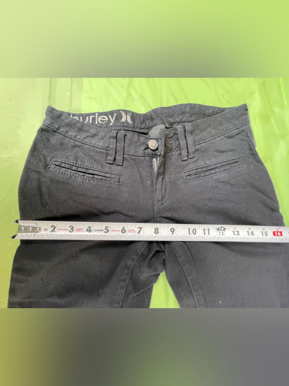 LOW RISE BOOT CUT HURLEY BLACK JEANS Y2K VINTAGE SIZE 0 JUNIORS - Picture 8 of 12
